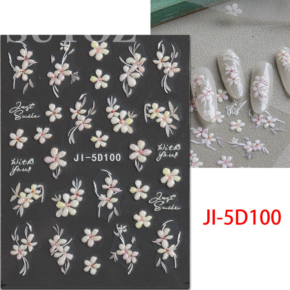 Camellia 5d Relief Nail Sticker Stereo Ornament