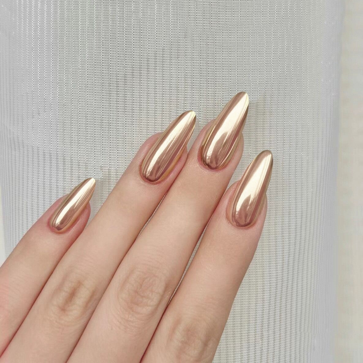 Electroplated Almond Press-On Nails - Luxury Chrome Mirror Finish | Reusable False Nail Tips