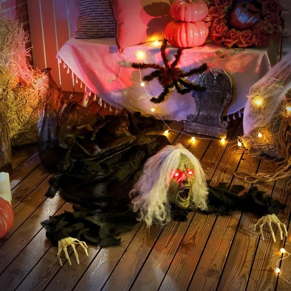 72 Life Size Halloween Animated Crawling Zombie With Glowing LED Eyes, Battery Operated, Indoor Outdoor Party Props
