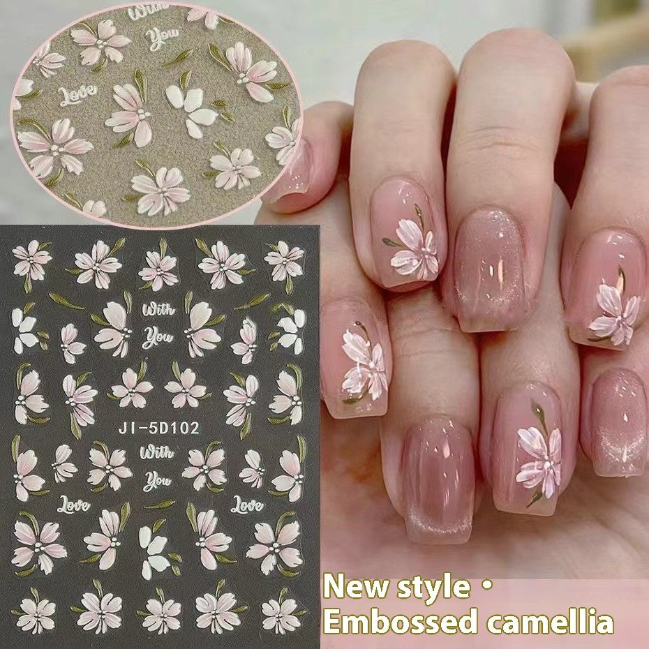 Camellia 5d Relief Nail Sticker Stereo Ornament