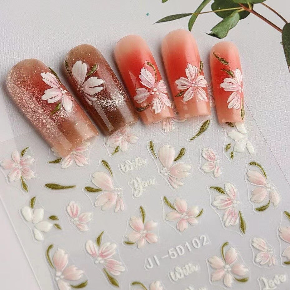 Camellia 5d Relief Nail Sticker Stereo Ornament