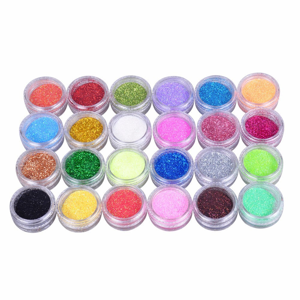 24 Color Nail Glitter Set - 3D Nail Art Decoration Kit | Complete Collection