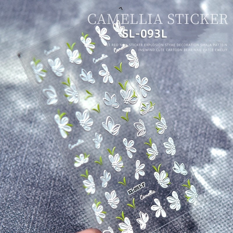 Camellia 5d Relief Nail Sticker Stereo Ornament
