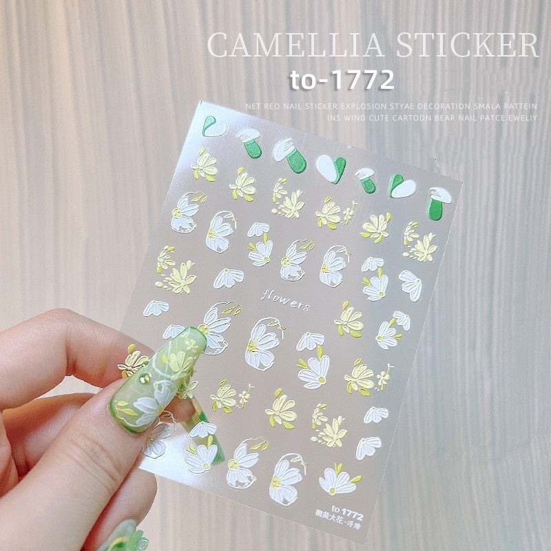 Camellia 5d Relief Nail Sticker Stereo Ornament