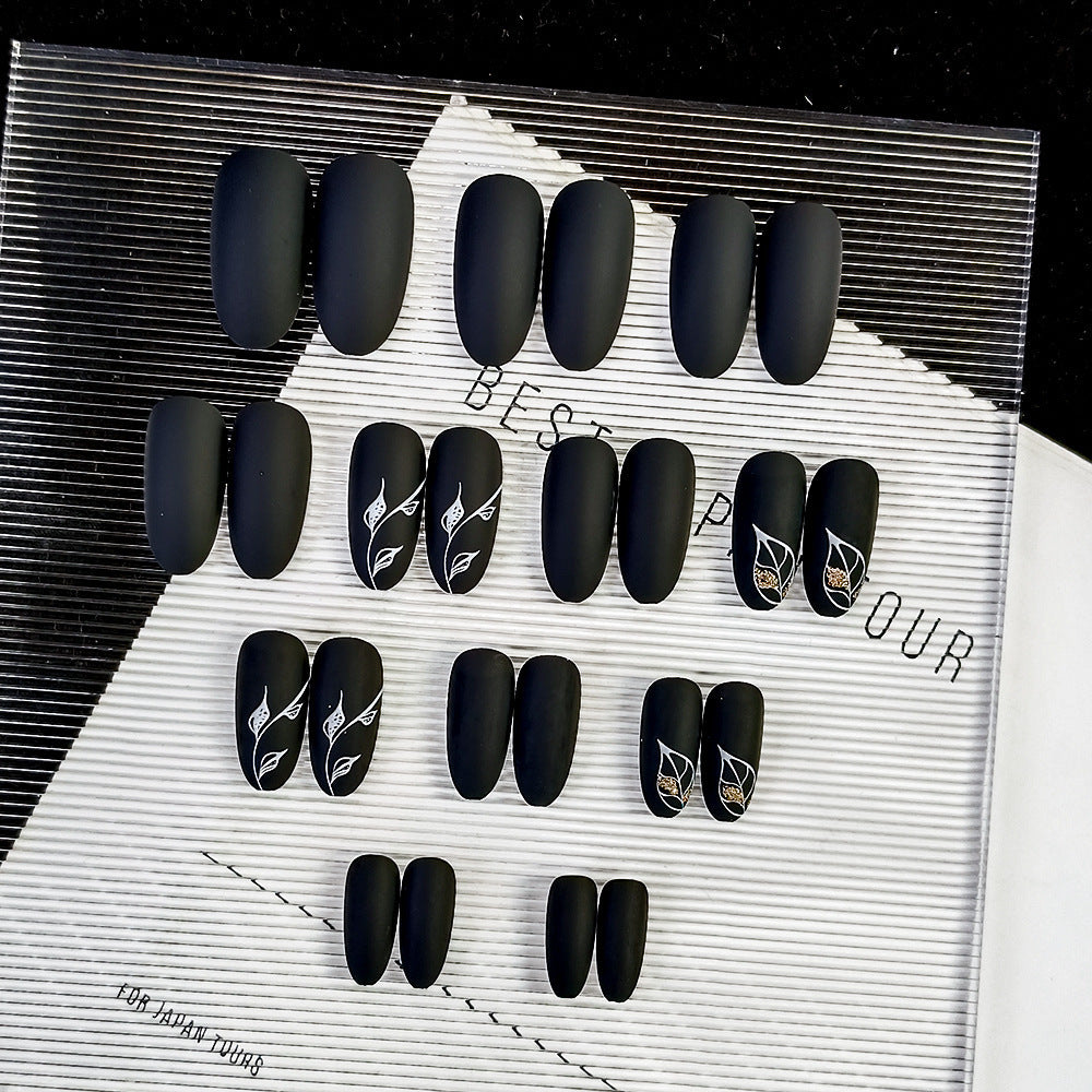 Dark Leaves Press On Nails - Long Starry Sky Design 25pcs