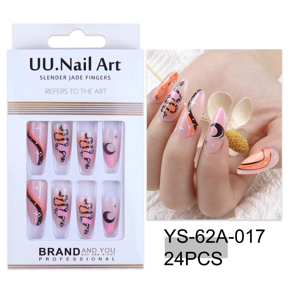 European Style Extended Press On Nails - 24 Pieces Long Fake Nails