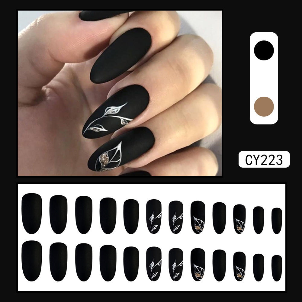 Dark Leaves Press On Nails - Long Starry Sky Design 25pcs