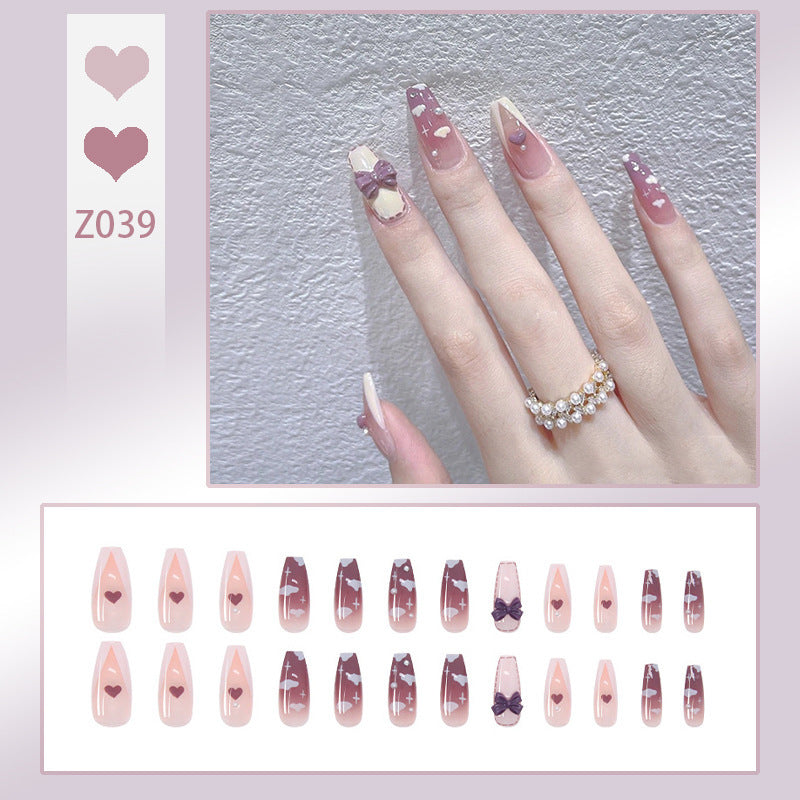 Purple Gradient Press On Nails - Taro Nebula Flower Design 24pcs