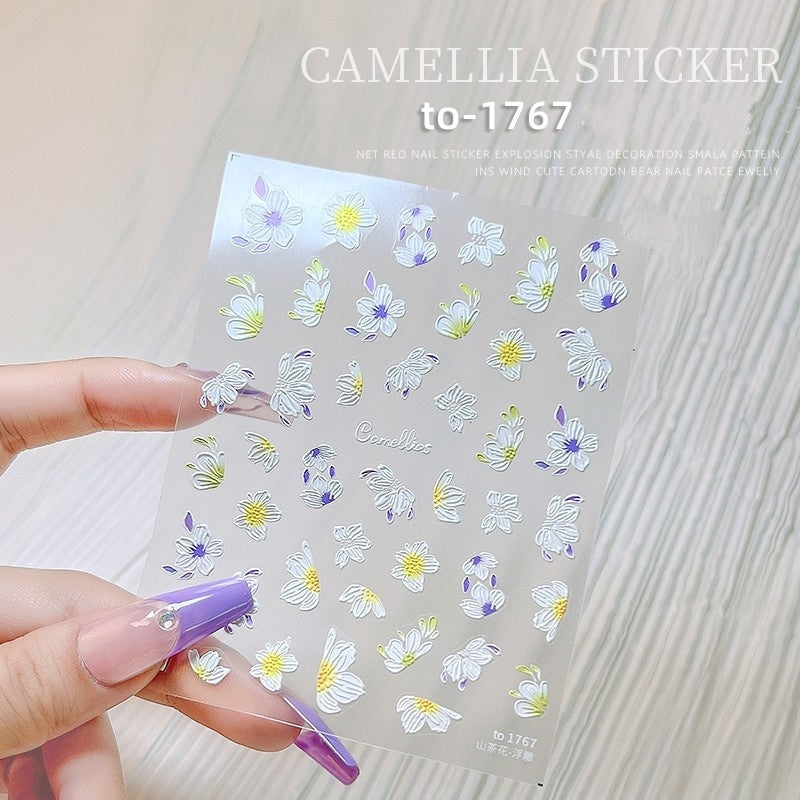 Camellia 5d Relief Nail Sticker Stereo Ornament