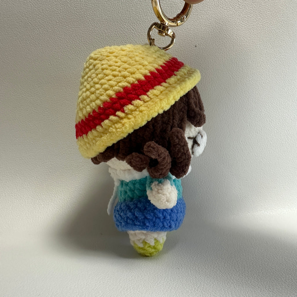 Handmade Crochet Girl Keychain – Glasses, Yellow Hat & Rainbow Sweater | 10cm Amigurumi Charm