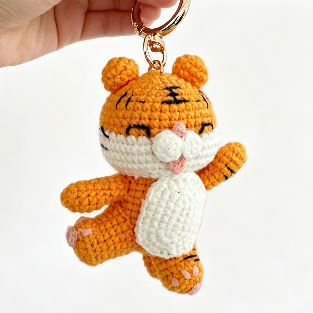 Handmade Crochet Tiger Doll Keychain | 10cm Plush Toy