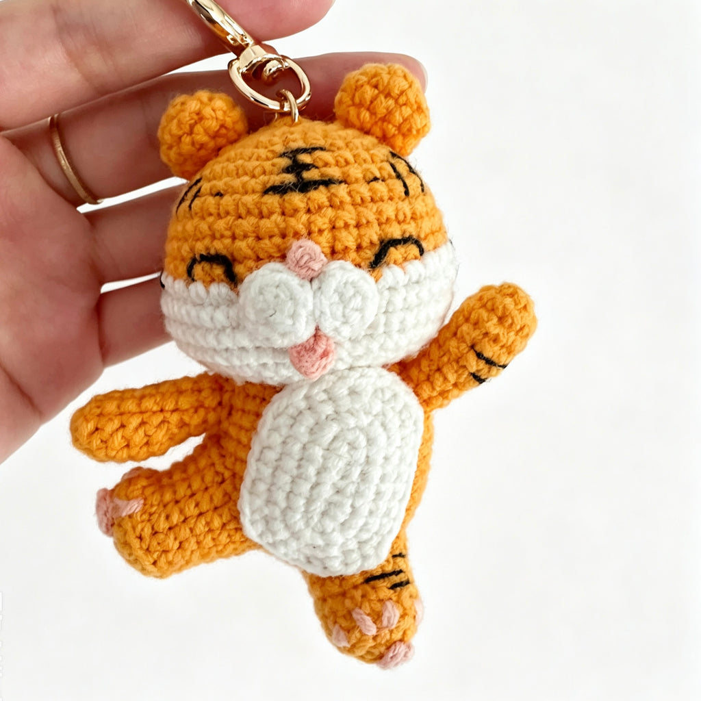 Handmade Crochet Tiger Doll Keychain | 10cm Plush Toy