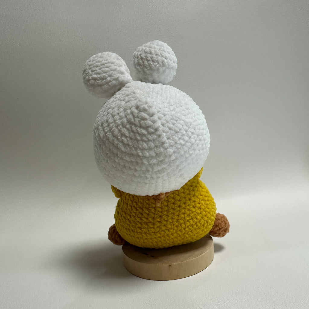 Handmade Crochet Hamster Plush – Bunny Hoodie & Gold Charm | 12cm Amigurumi