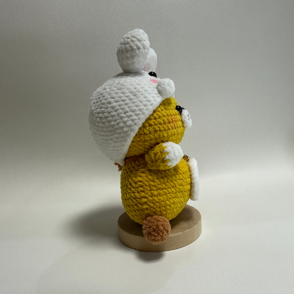 Handmade Crochet Hamster Plush – Bunny Hoodie & Gold Charm | 12cm Amigurumi