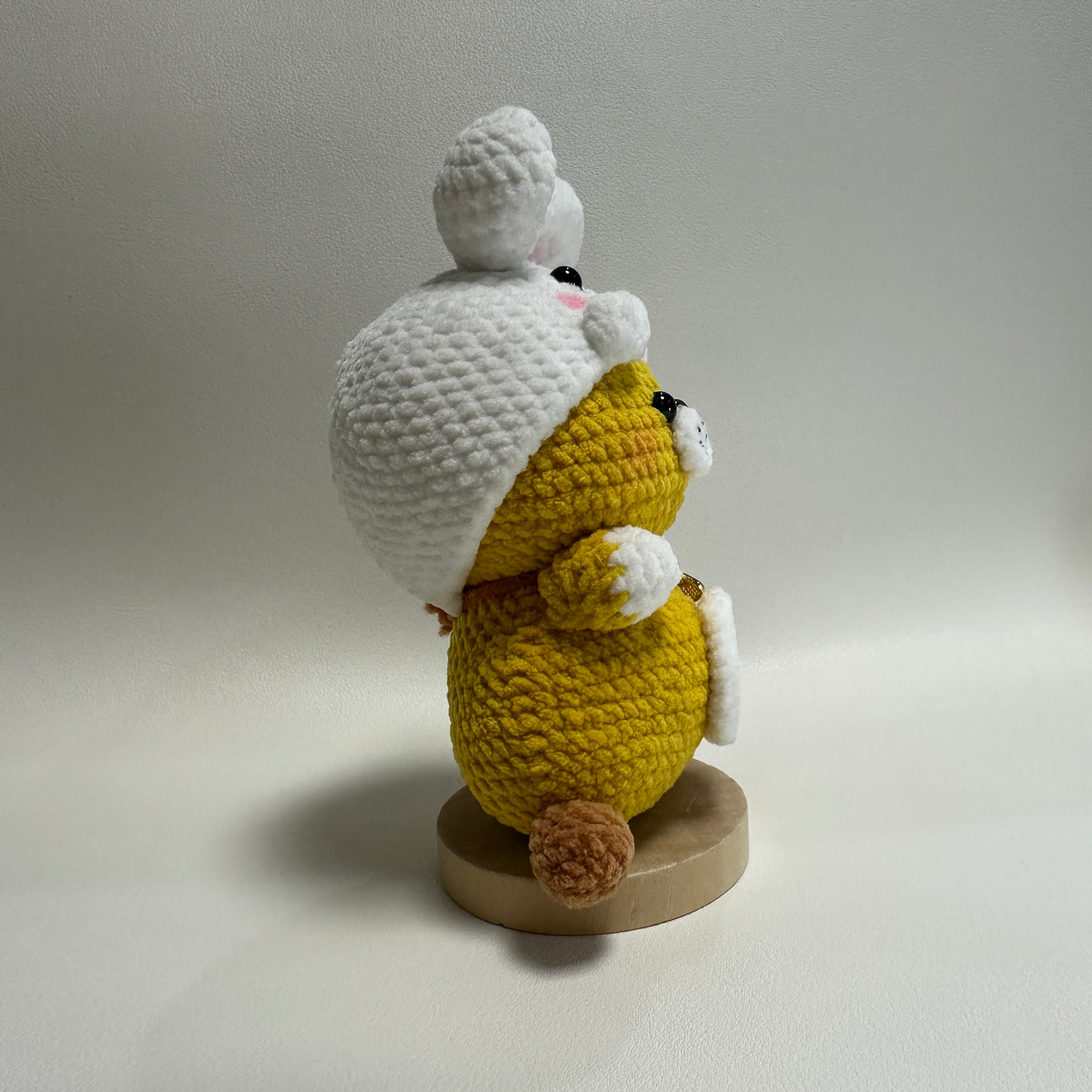 Handmade Crochet Hamster Plush – Bunny Hoodie & Gold Charm | 12cm Amigurumi