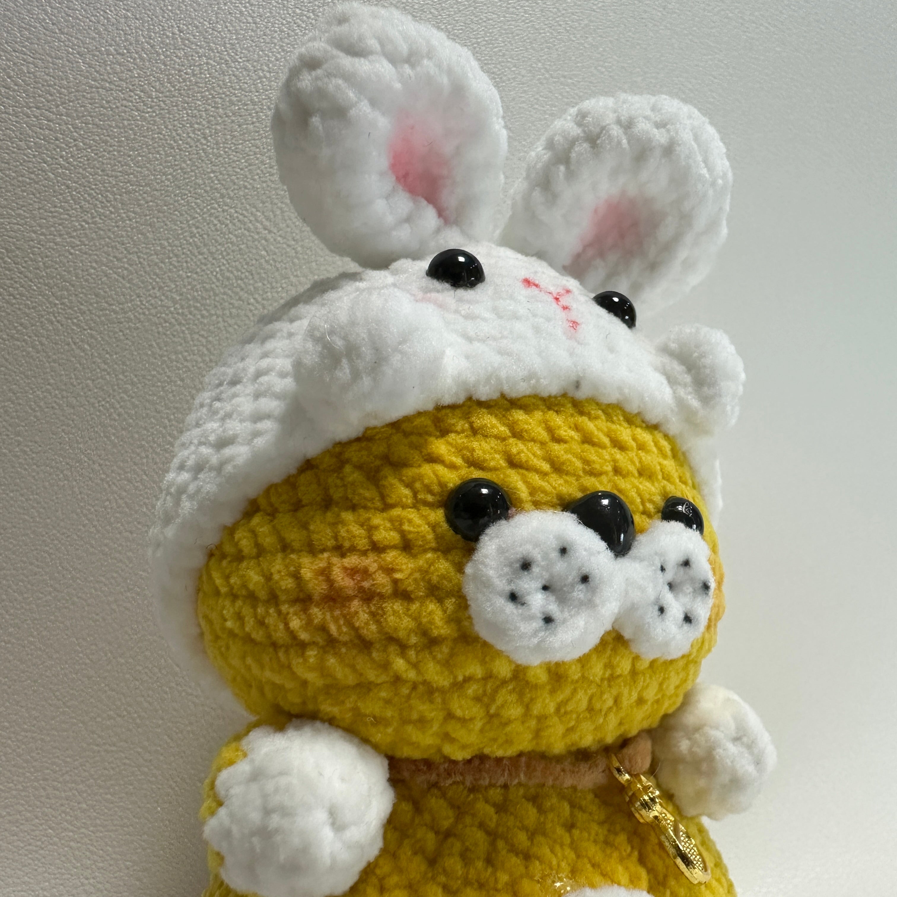 Handmade Crochet Hamster Plush – Bunny Hoodie & Gold Charm | 12cm Amigurumi