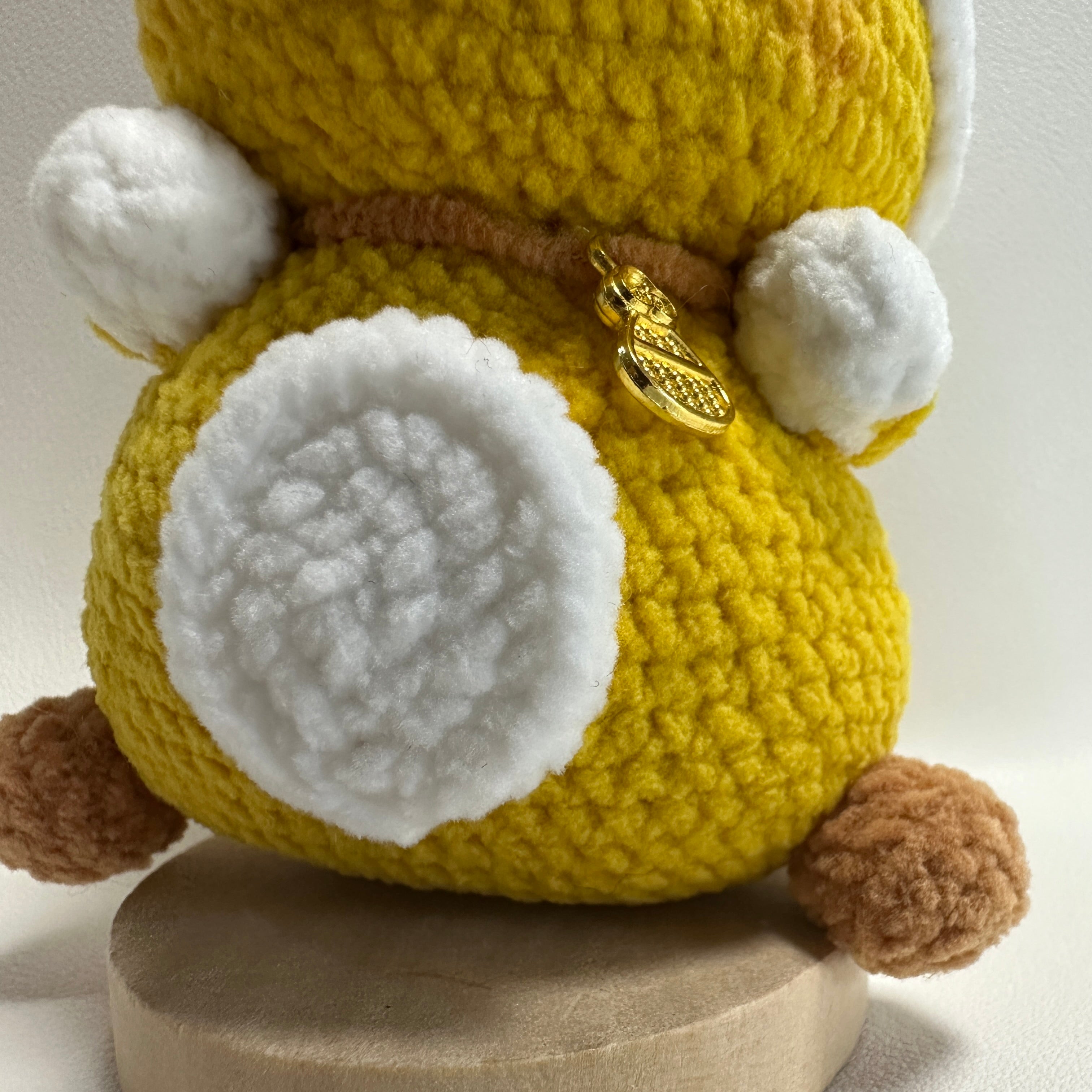 Handmade Crochet Hamster Plush – Bunny Hoodie & Gold Charm | 12cm Amigurumi