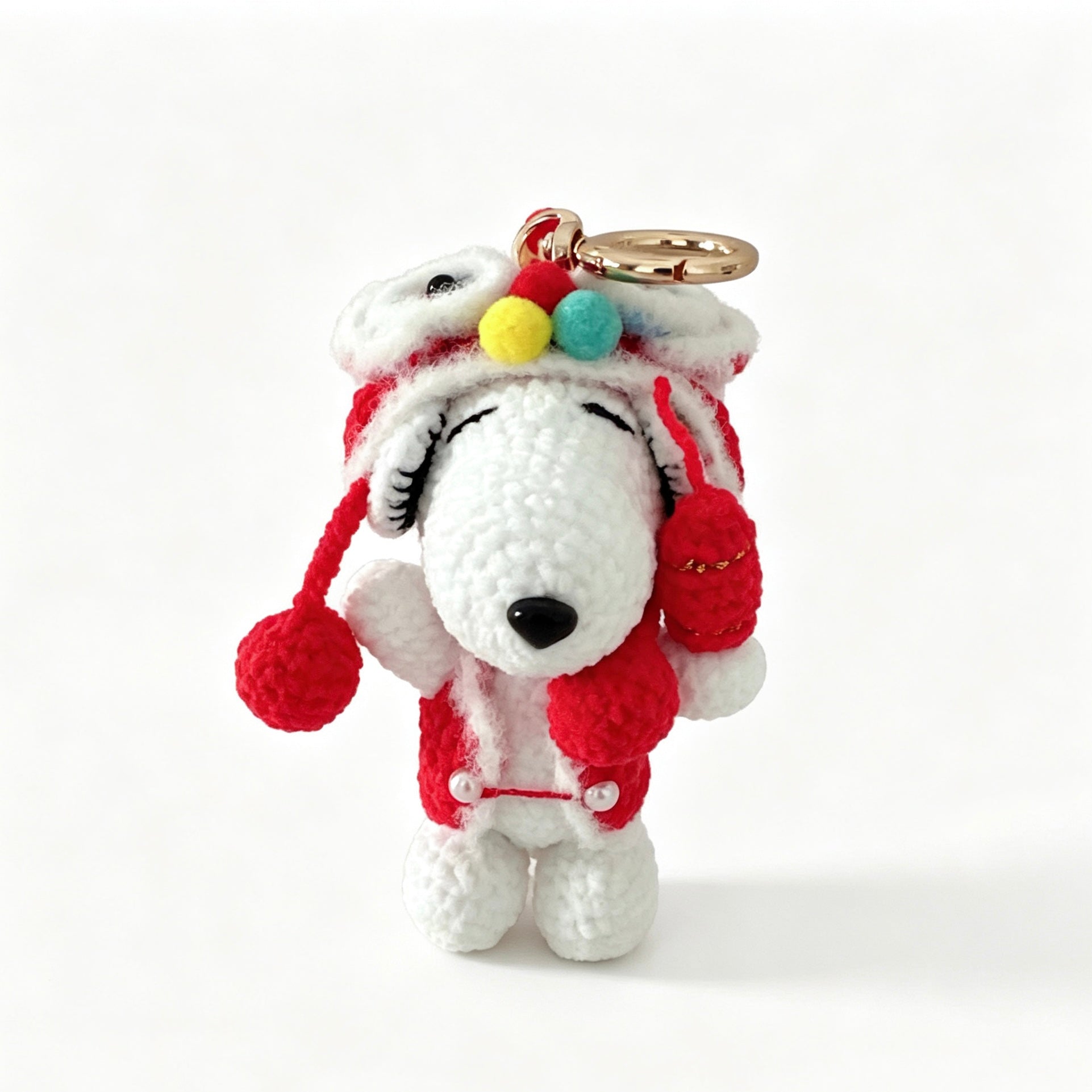 New Year Pup Amigurumi Charm — Handmade Crochet Keychain Doll