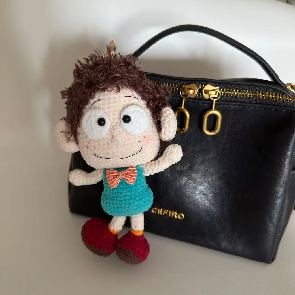 Handmade Crochet Curly-Haired Boy Doll Amigurumi Charm