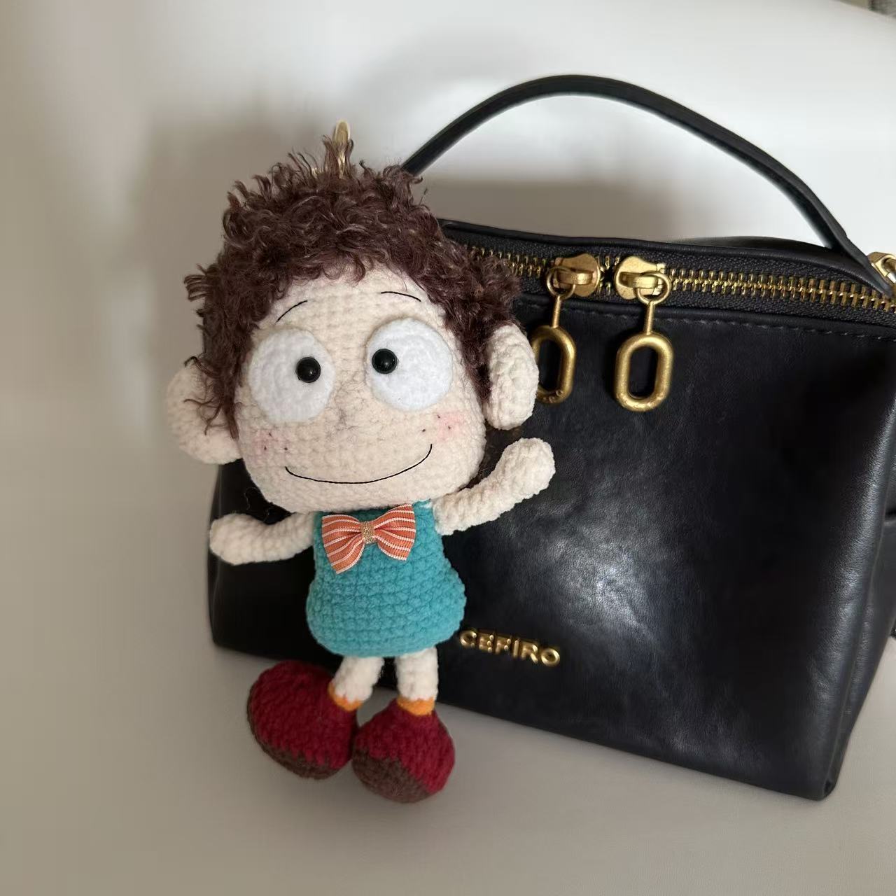 Handmade Crochet Curly-Haired Boy Doll Amigurumi Charm