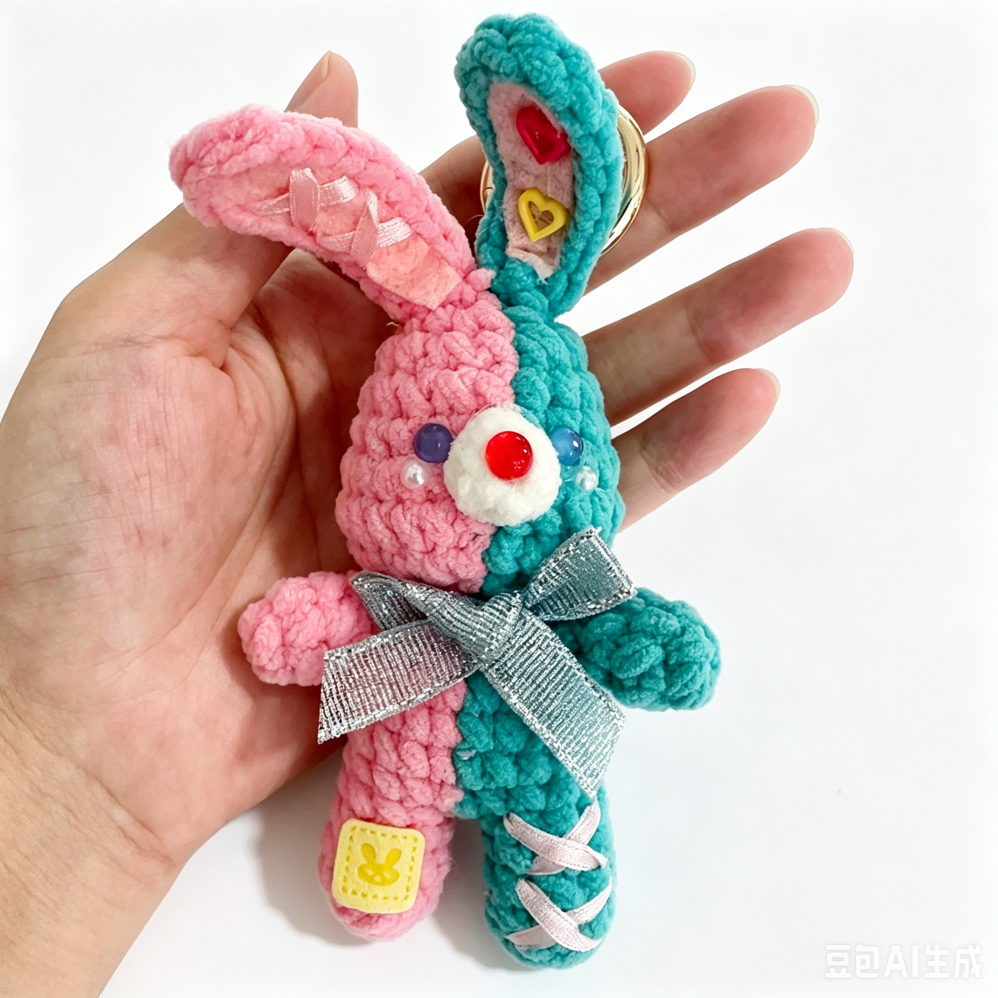 Handmade Crochet Bunny Companion Keychain | Dual-Color Plush Doll