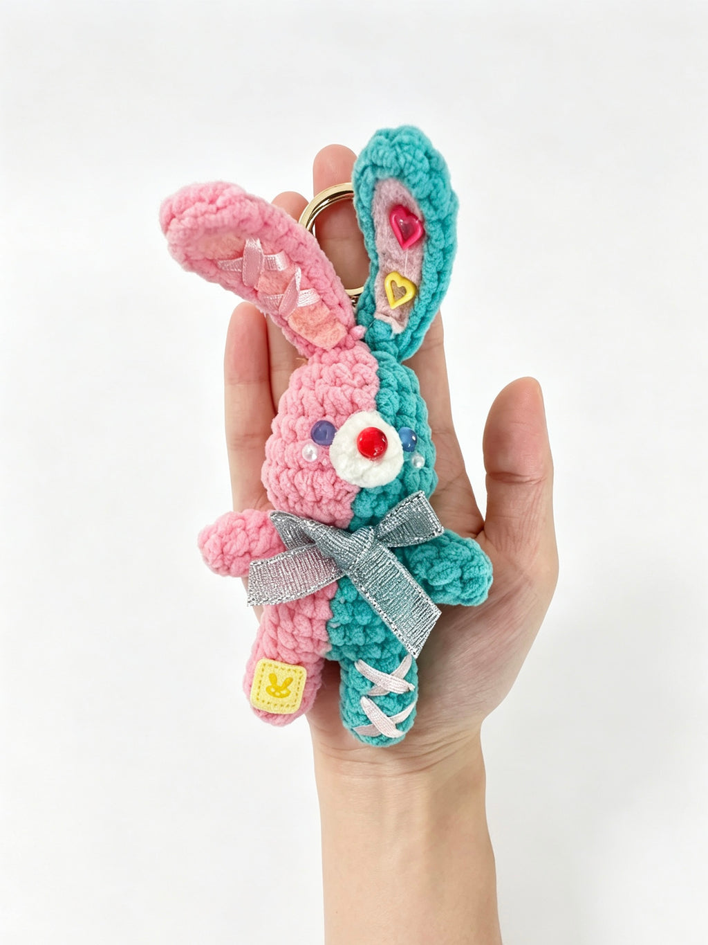 Handmade Crochet Bunny Companion Keychain | Dual-Color Plush Doll