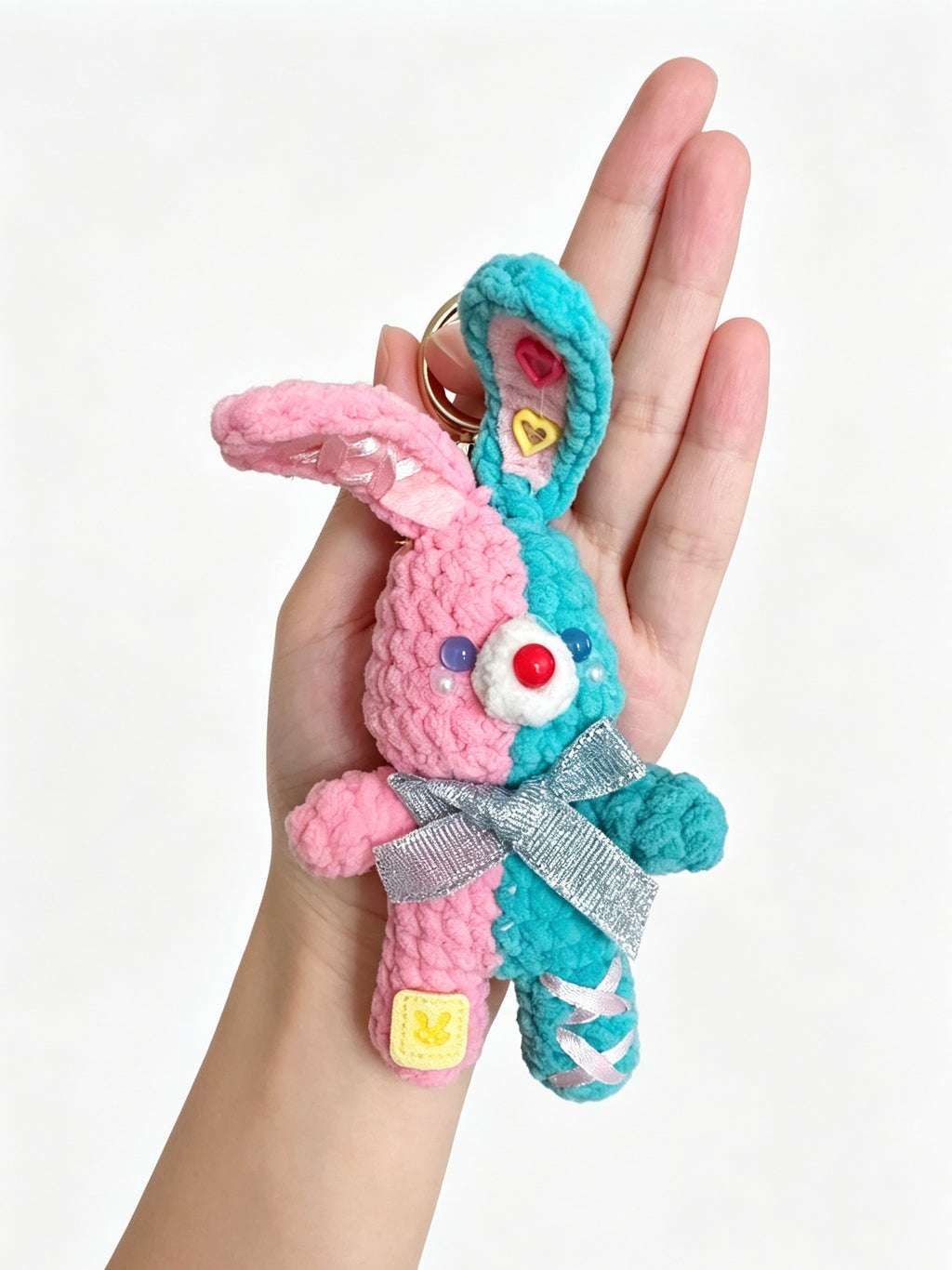 Handmade Crochet Bunny Companion Keychain | Dual-Color Plush Doll