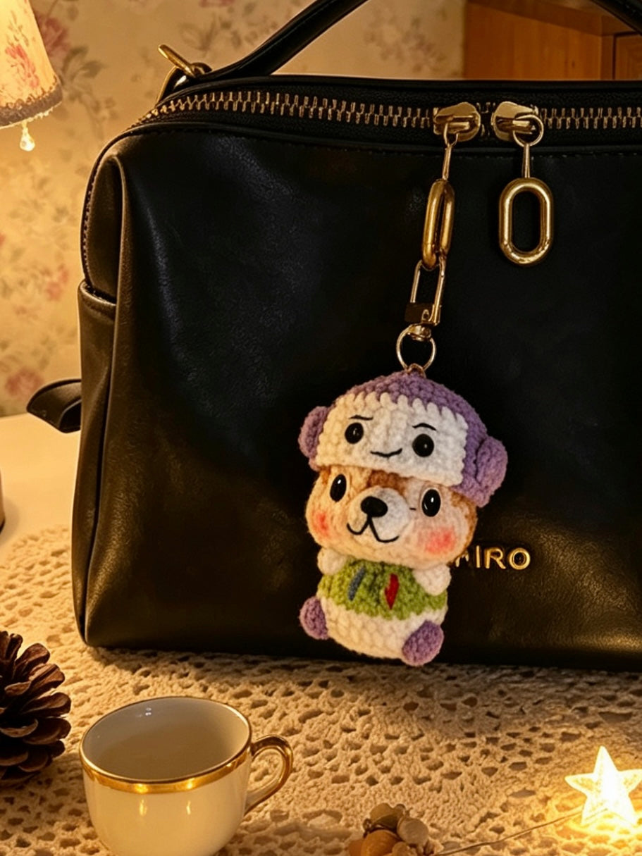 Bear-Hat Squirrel — He Does Things His Own Way 🐿️🌈 | Handmade Crochet Keychain