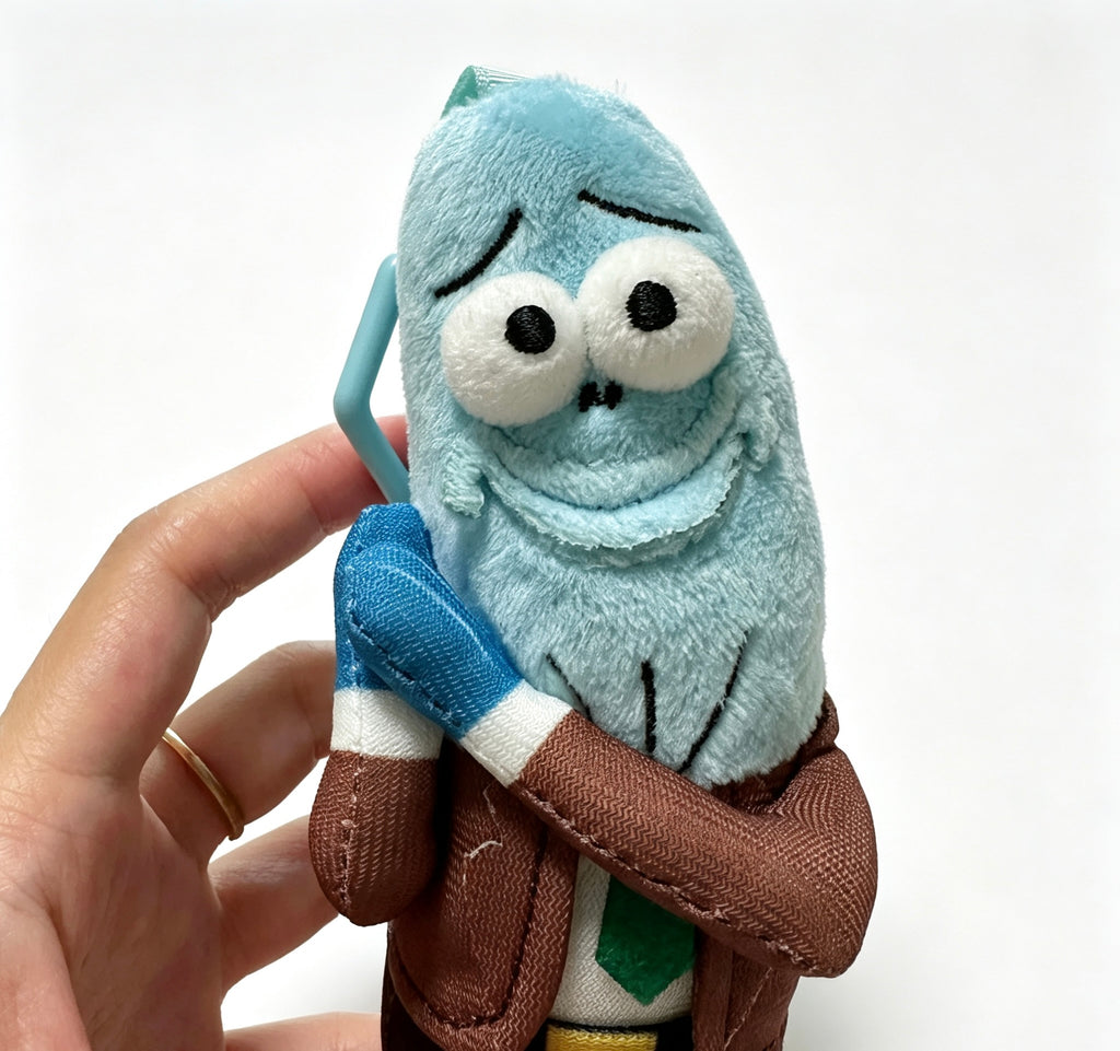 Polite Suited Blue Fish — Funny Meme Plush Doll Keychain 👔🐟