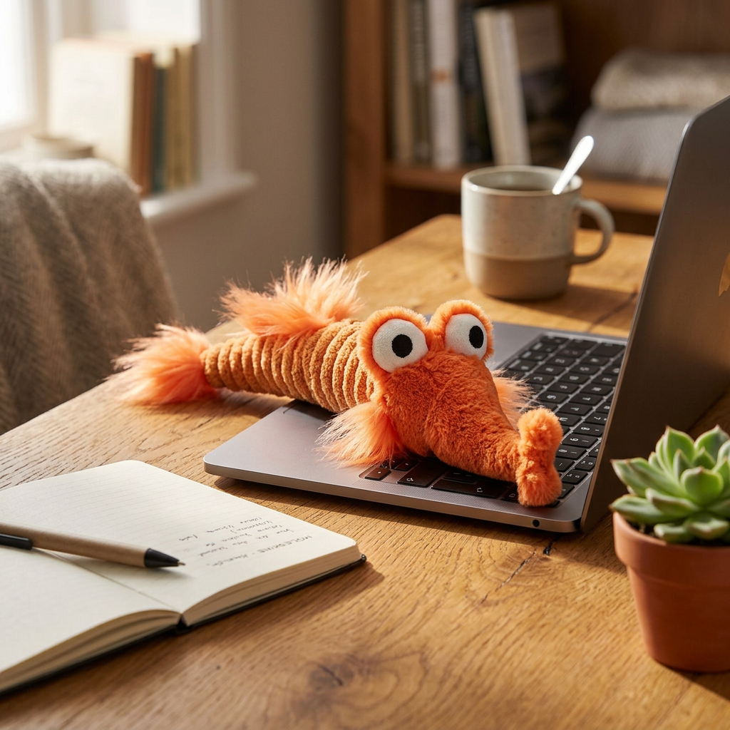 Goofy Big-Eyed Shrimp Plush —  Corduroy Prawn Toy 🦐👀