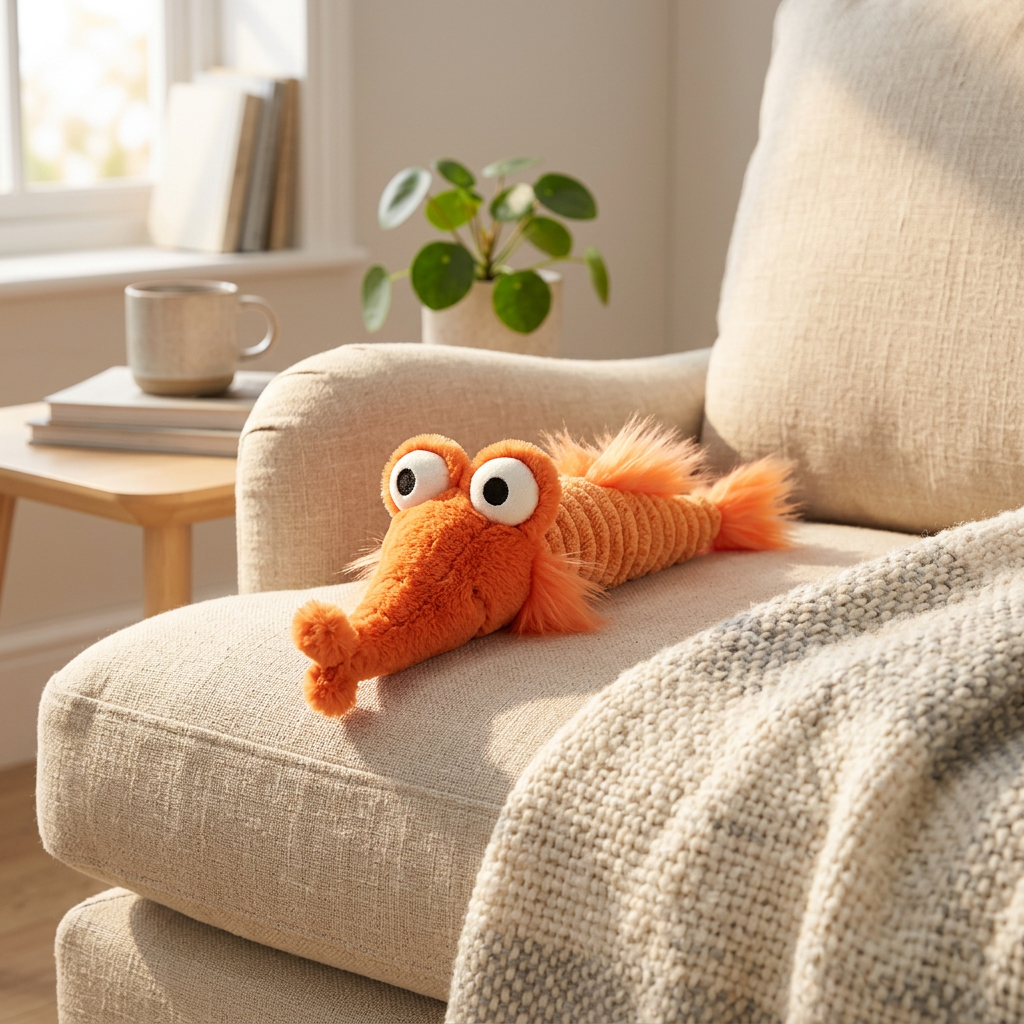Goofy Big-Eyed Shrimp Plush —  Corduroy Prawn Toy 🦐👀