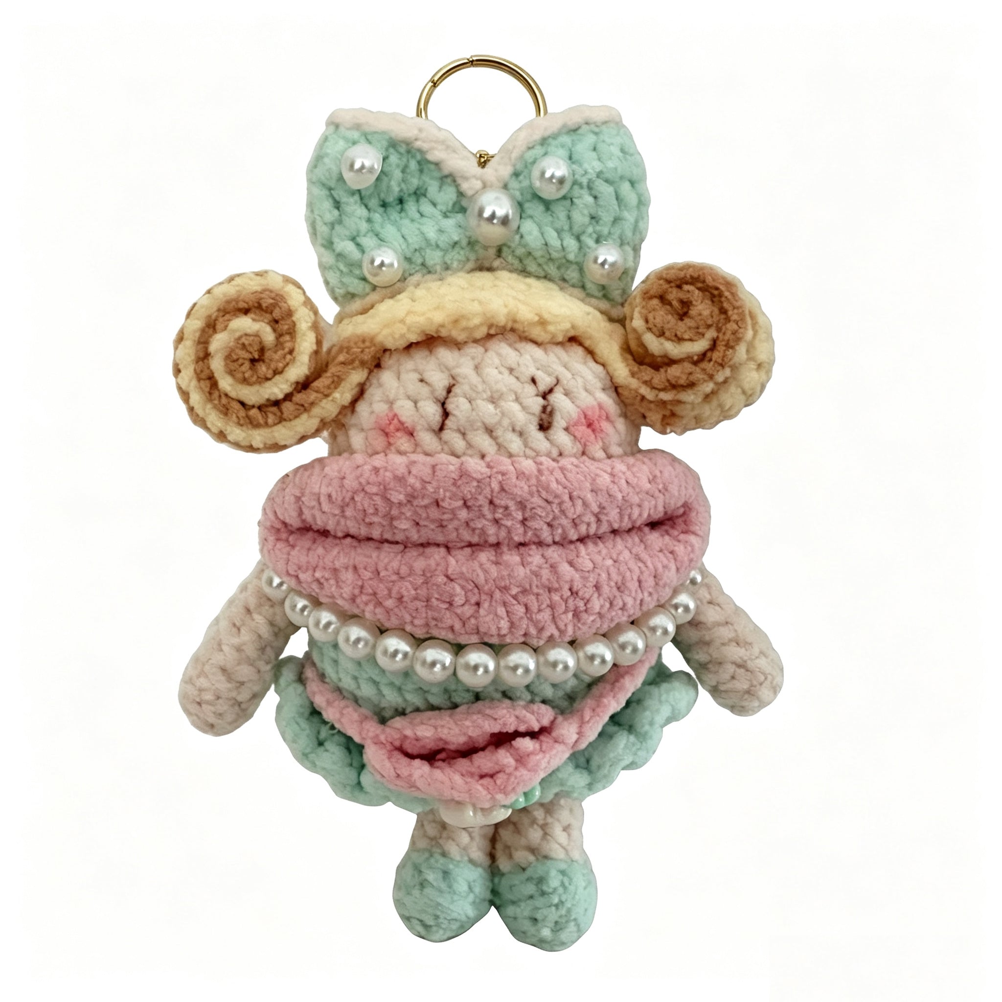 Handmade Crochet Pearl Bow Girl Doll Keychain | 12cm Plush Toy