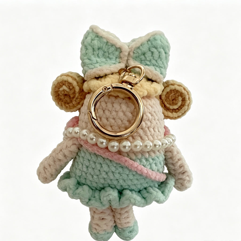 Handmade Crochet Pearl Bow Girl Doll Keychain | 12cm Plush Toy