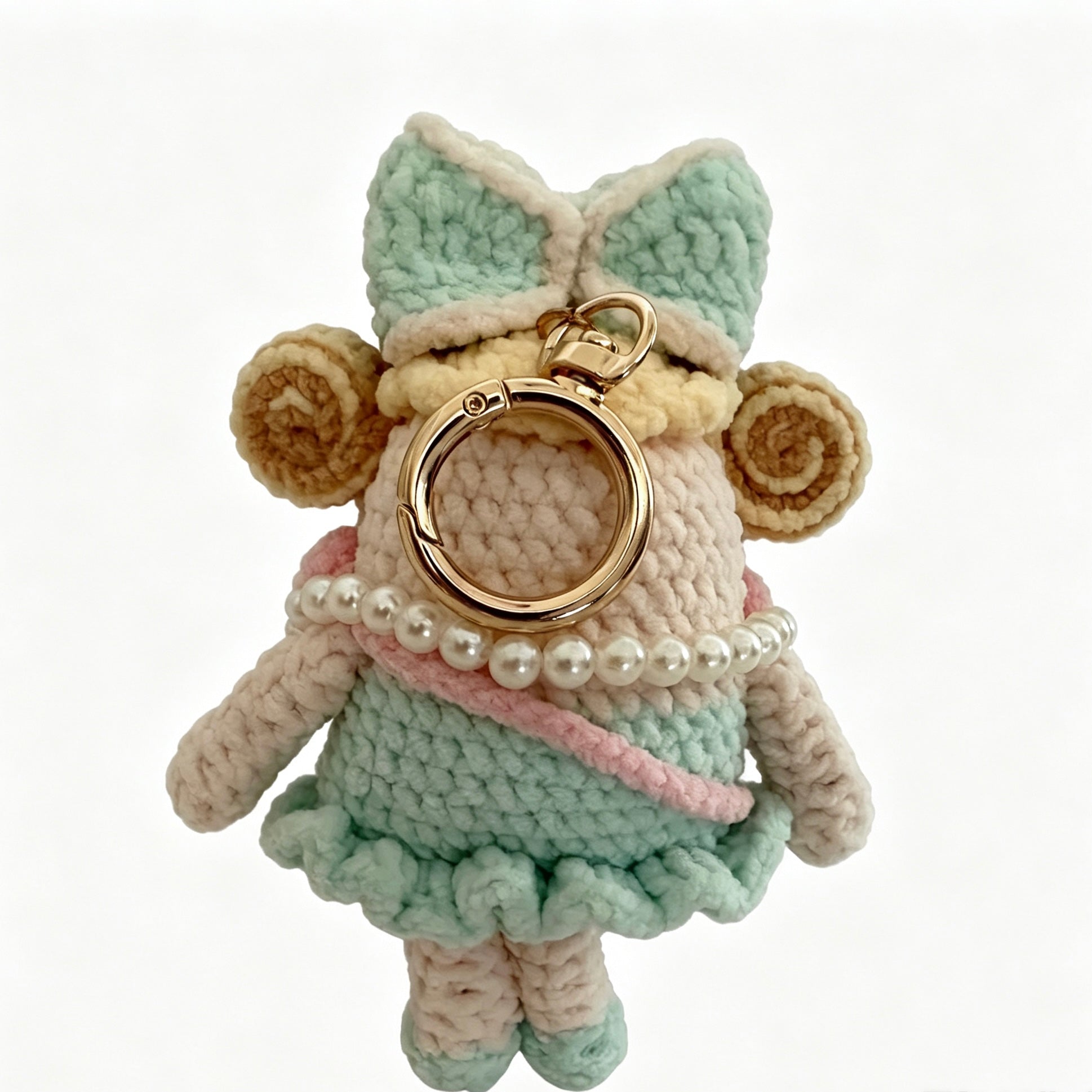 Handmade Crochet Pearl Bow Girl Doll Keychain | 12cm Plush Toy