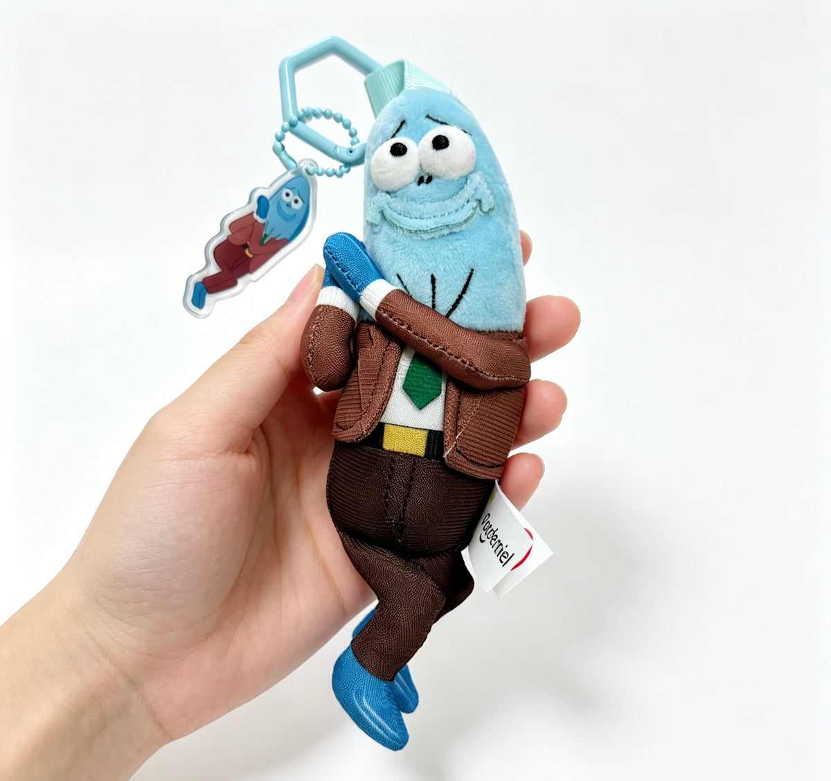 Polite Suited Blue Fish — Funny Meme Plush Doll Keychain 👔🐟