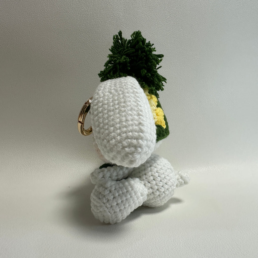 Handmade Crochet Bunny Keychain – Pineapple Hat & Long Ears | 10cm Amigurumi Charm