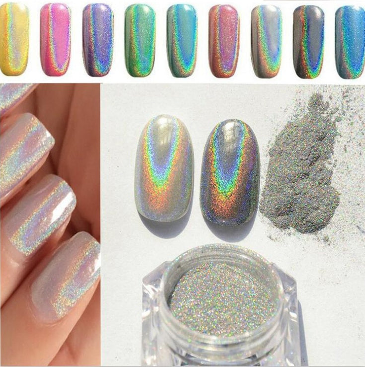 Rainbow Laser Mirror Powder - Holographic Chrome Nail Pigment | Professional Mirror Effect