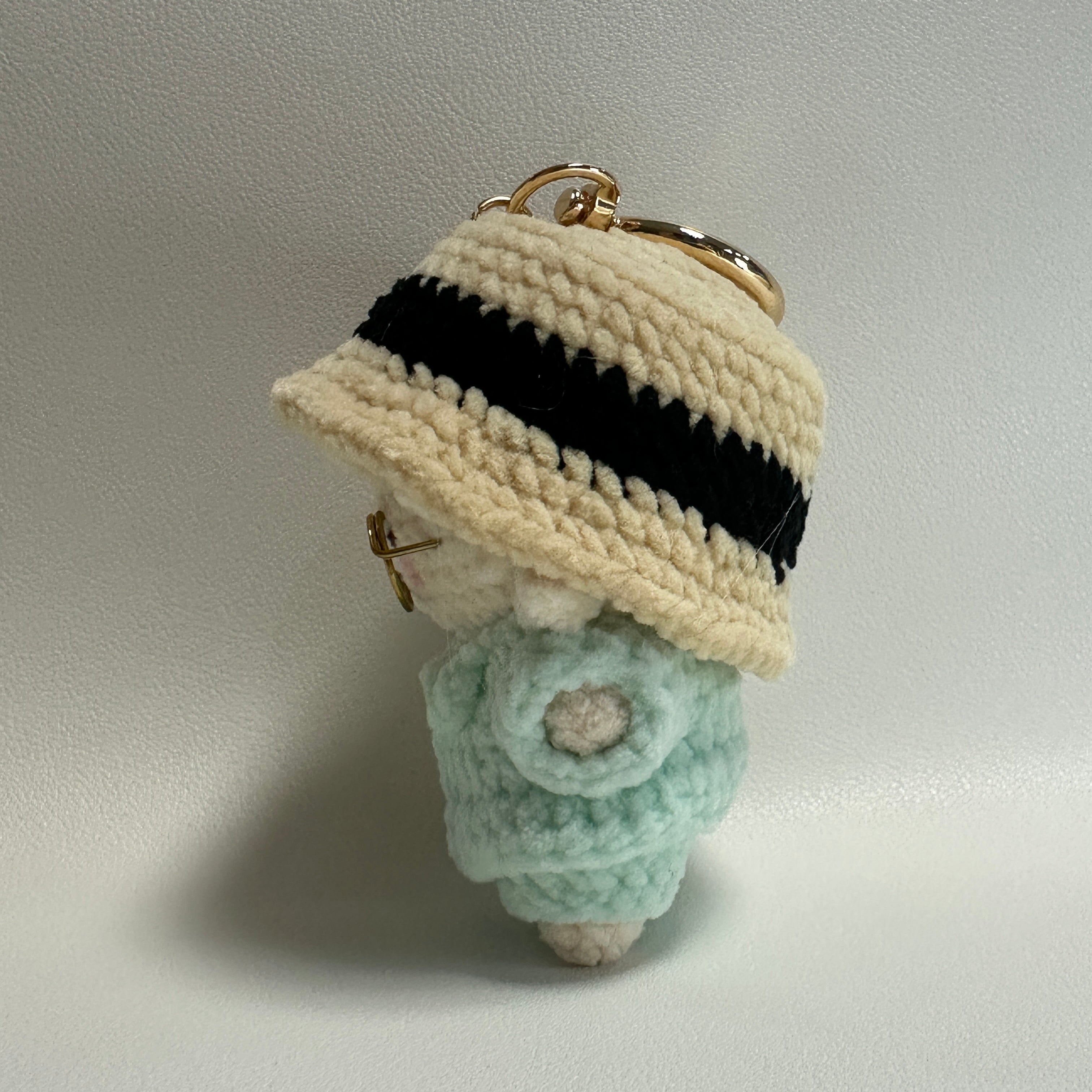 Handmade Crochet Lamb Keychain – Gold Glasses & Mint Coat | 8cm Amigurumi Charm