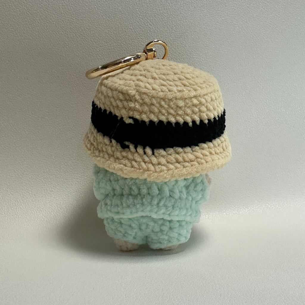 Handmade Crochet Lamb Keychain – Gold Glasses & Mint Coat | 8cm Amigurumi Charm