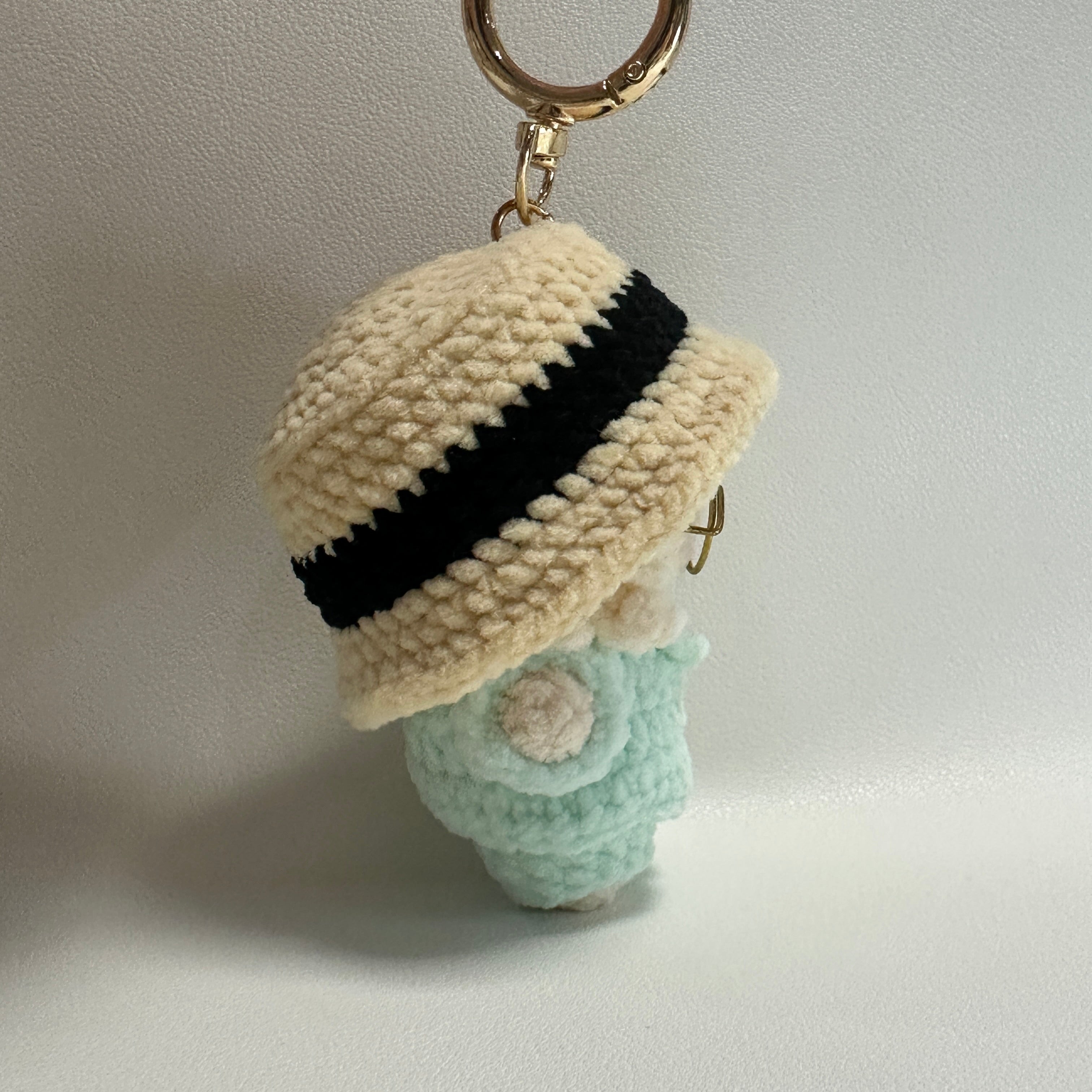 Handmade Crochet Lamb Keychain – Gold Glasses & Mint Coat | 8cm Amigurumi Charm