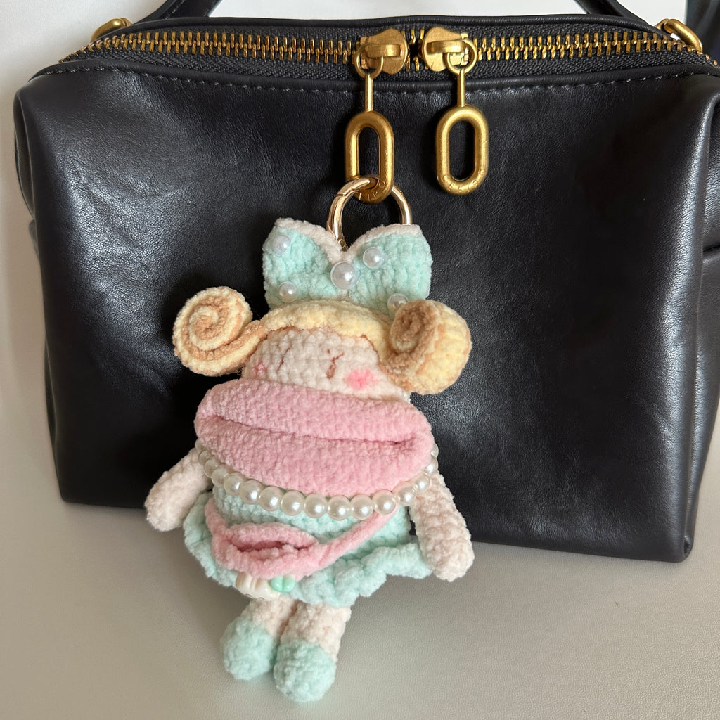 Handmade Crochet Pearl Bow Girl Doll Amigurumi Charm