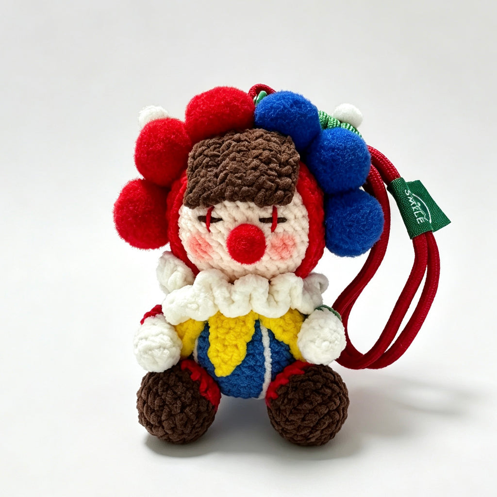 Clown Amigurumi Charm — Handmade Crochet Keychain Doll