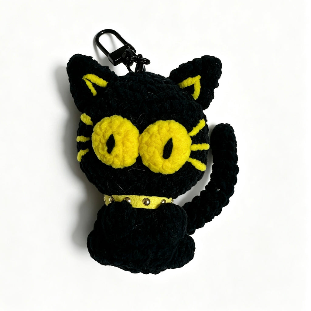Spooky Cute Black Cat Handmade Crochet Keychain Charm