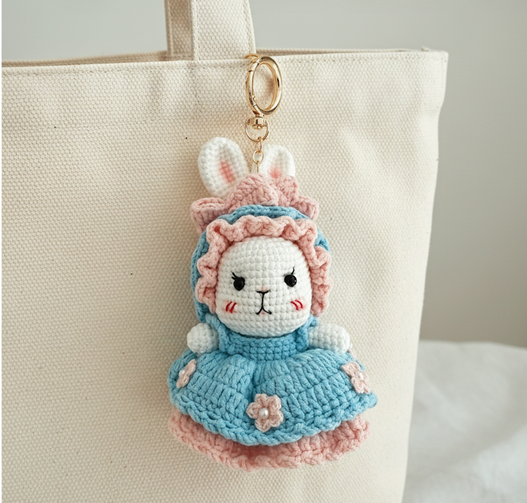 Lolita Bunny — She Doesn’t Do Ordinary Tuesdays 🎀🐰 | Handmade Crochet Keychain