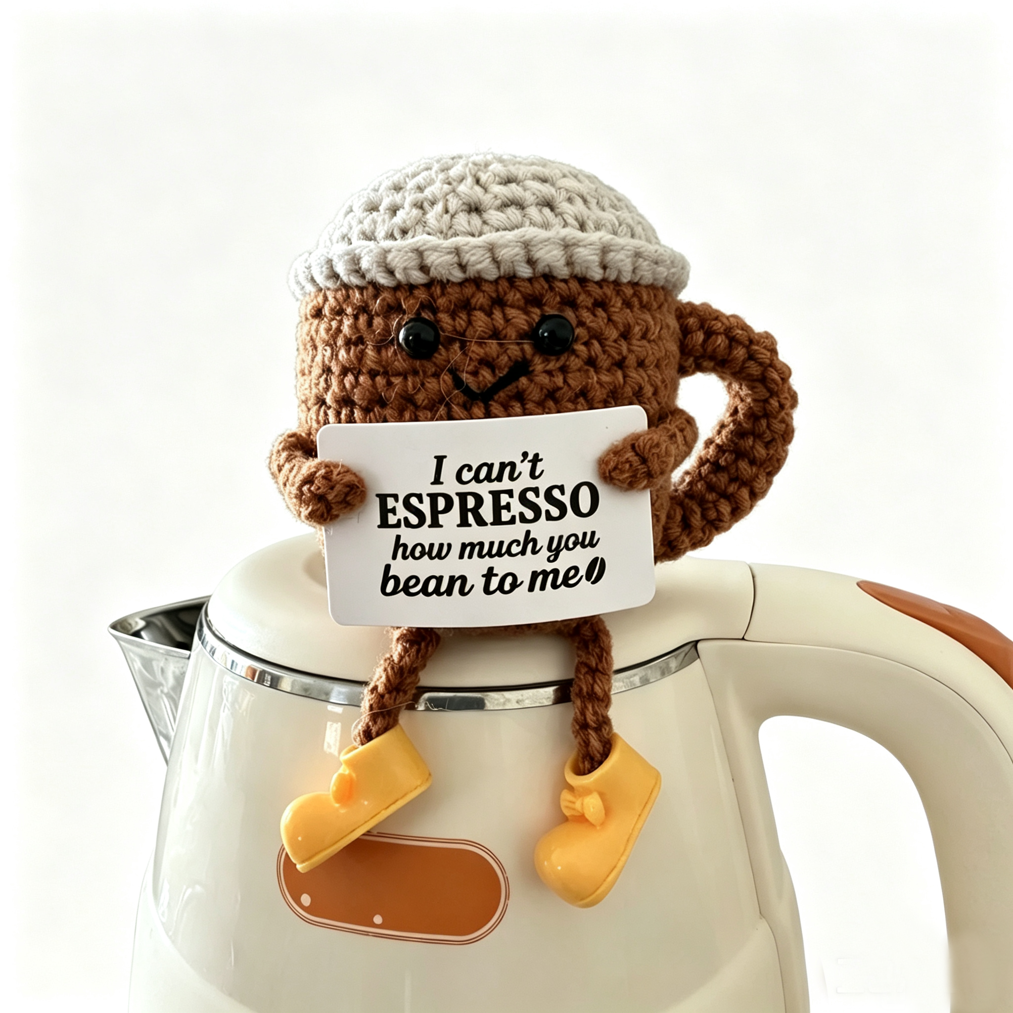 Crochet Coffee Cup Doll with Legs – "I Can't Espresso How Much You Bean to Me"