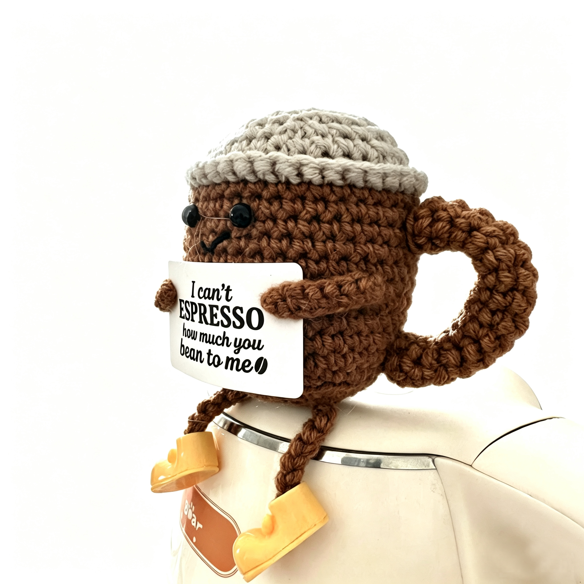 Crochet Coffee Cup Doll with Legs – "I Can't Espresso How Much You Bean to Me"