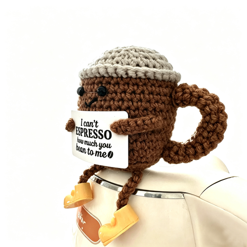 Crochet Coffee Cup Doll with Legs – "I Can't Espresso How Much You Bean to Me"