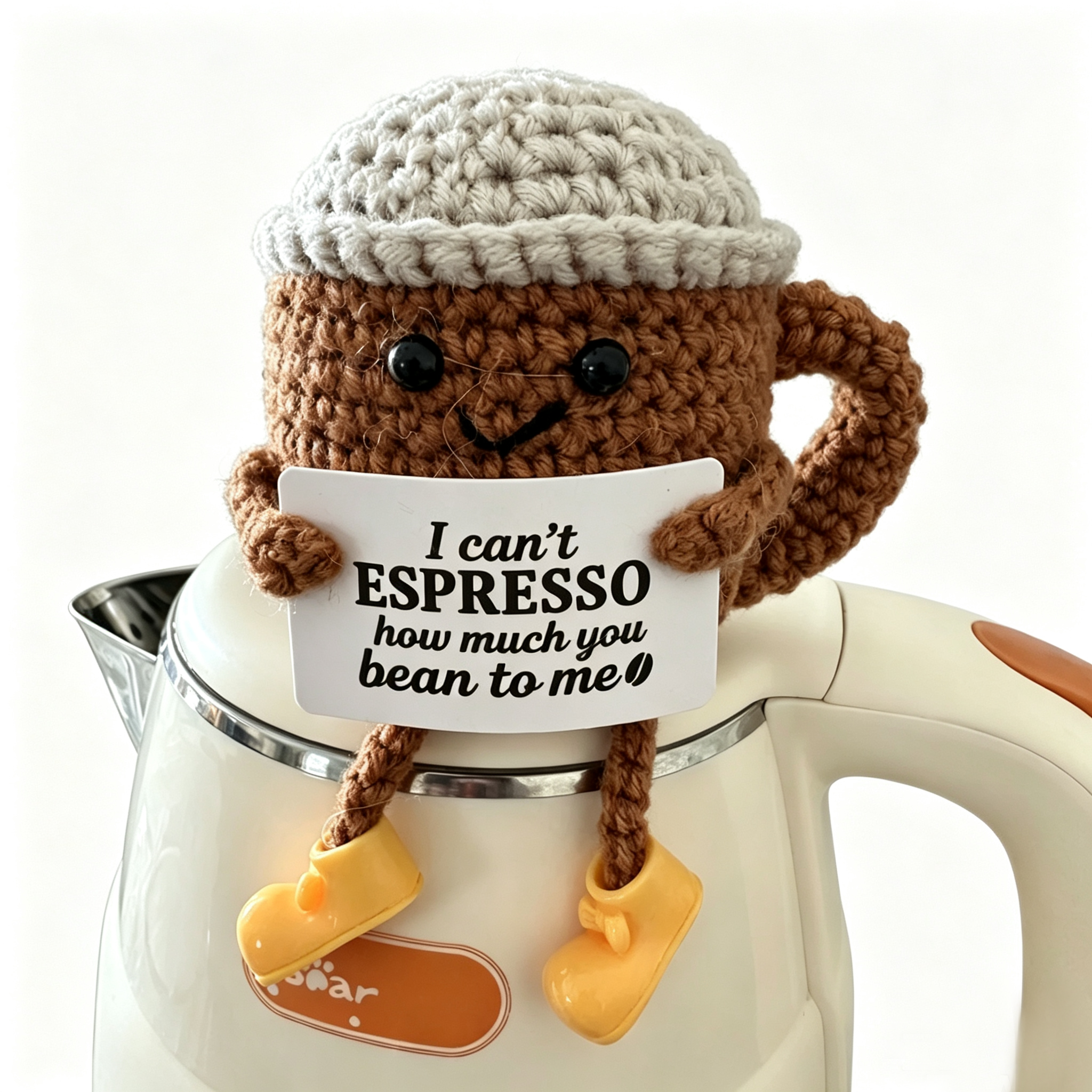 Crochet Coffee Cup Doll with Legs – "I Can't Espresso How Much You Bean to Me"