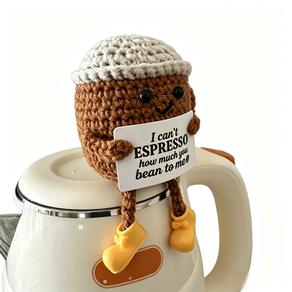 Crochet Coffee Cup Doll with Legs – "I Can't Espresso How Much You Bean to Me"