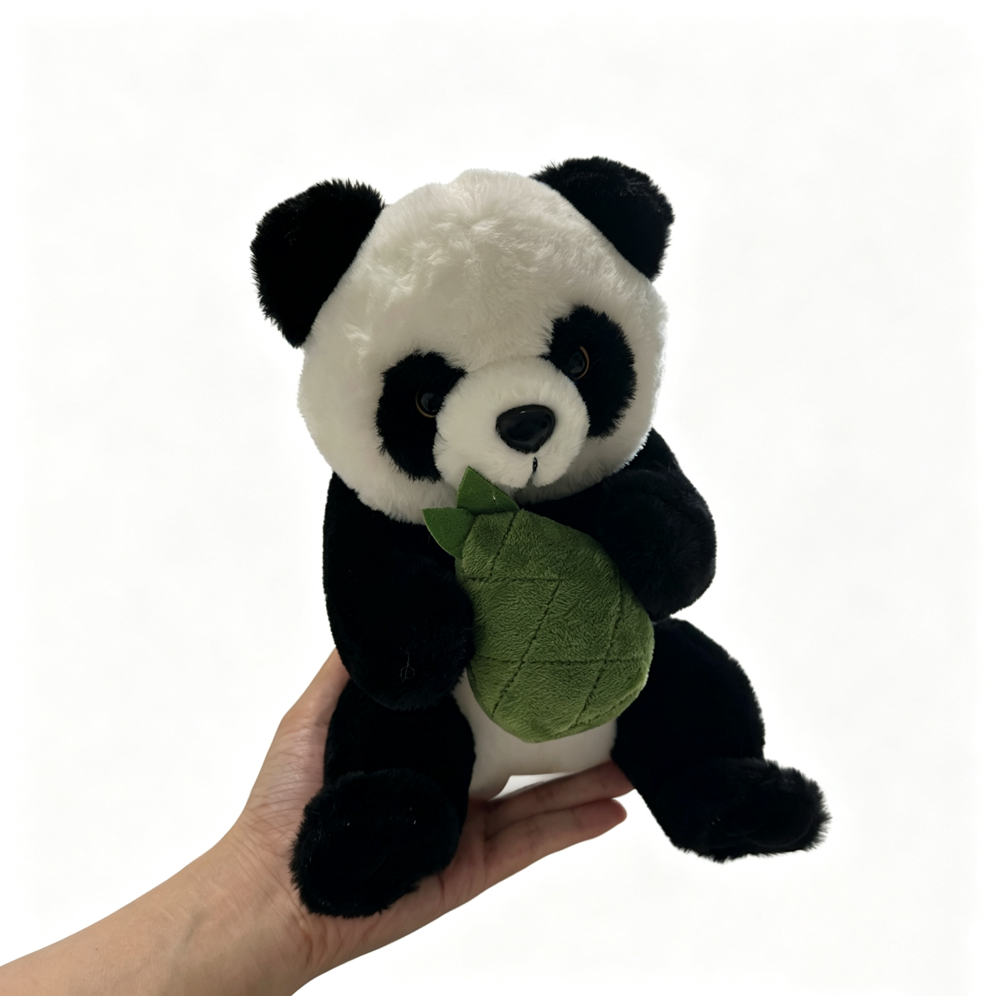 Panda Plush Toy Holding Bamboo Leaf — Soft Stuffed Animal Doll